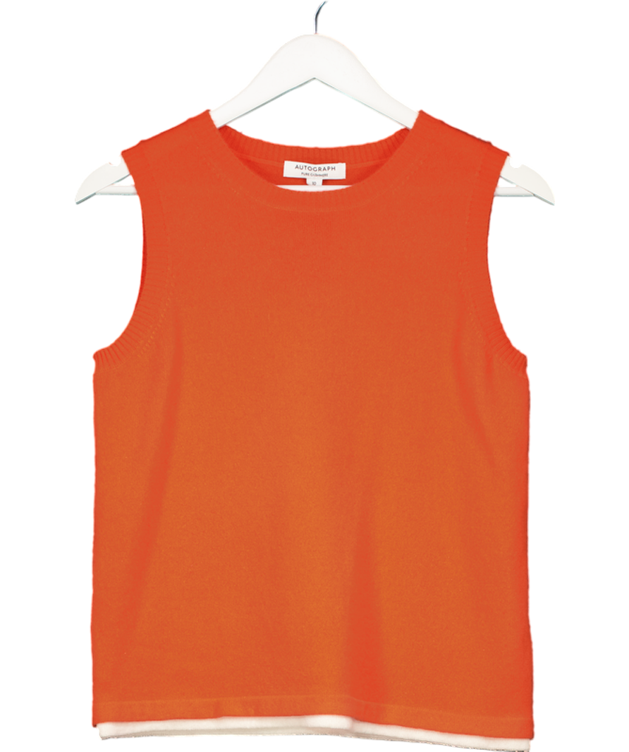 M&S Autograph Orange Pure Cashmere Tipped Detail Knitted Vest UK 10