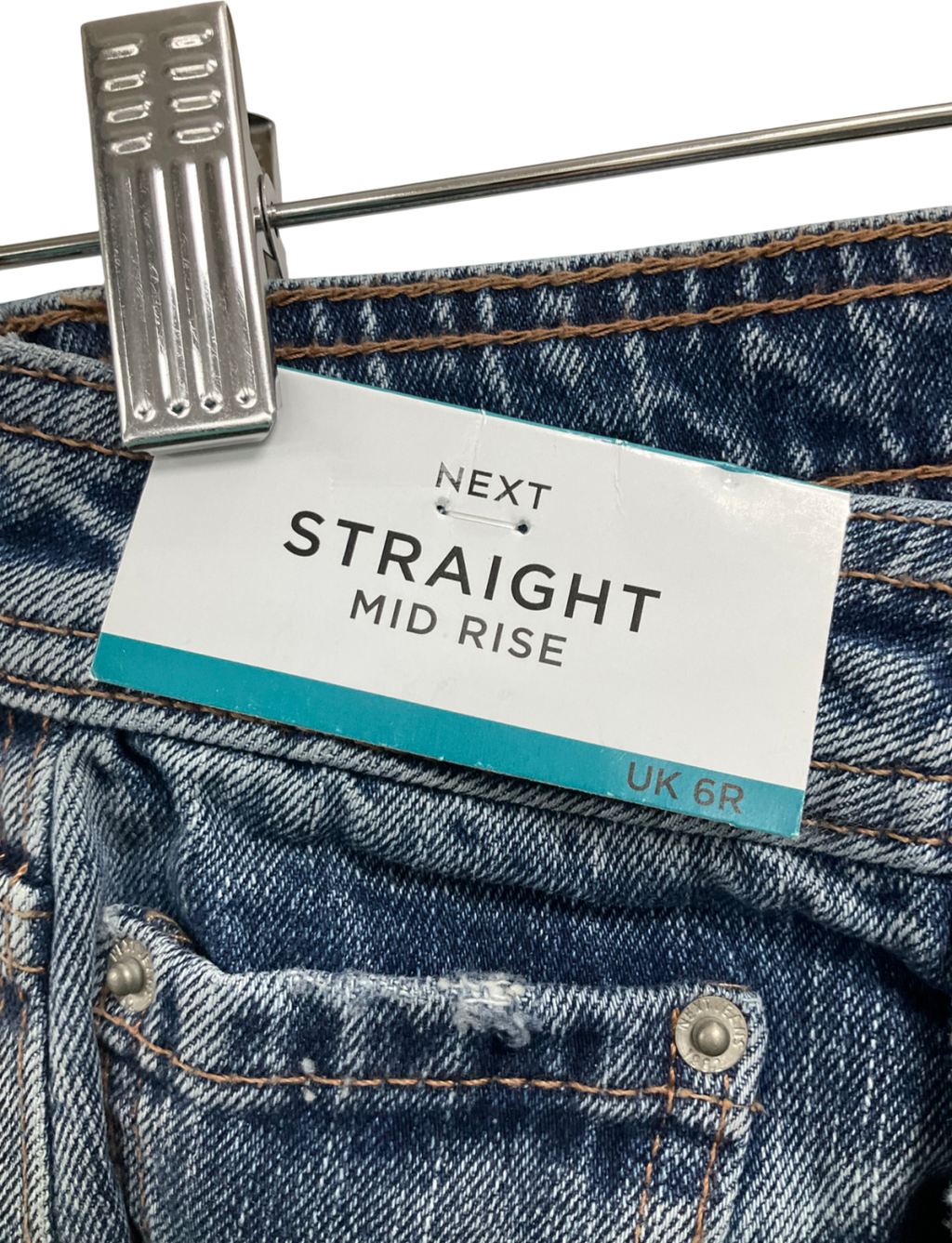 Next Blue Straight Leg Mid Rise Jeans UK 6