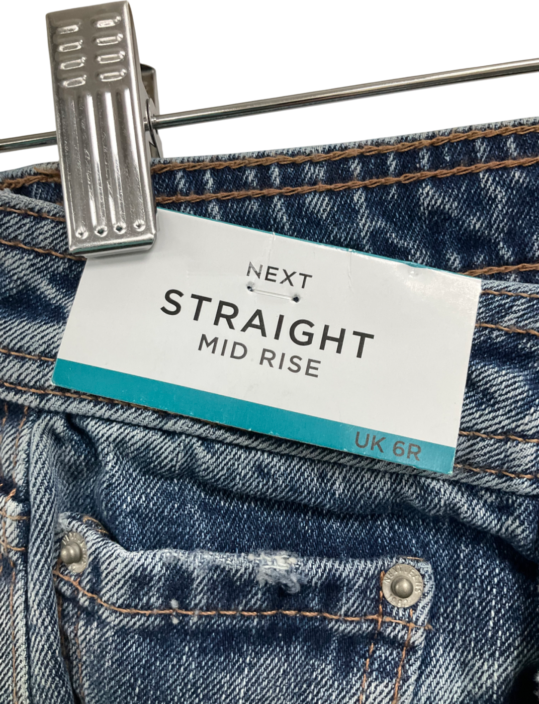 Next Blue Straight Leg Mid Rise Jeans UK 6