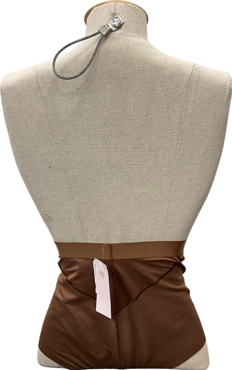 M&S Brown Firm Control Sheer Stripe No Vol Full Brief UK 10