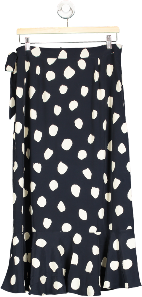 Glamorous Navy Polka Dot Ruffle Trim Wrap Skirt Size 12