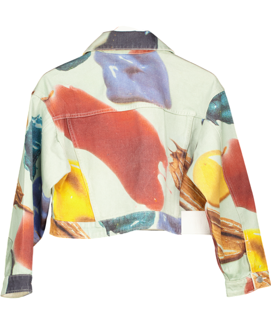 FIORUCCI Multicoloured Paint Print Cropped Denim Jacket UK S