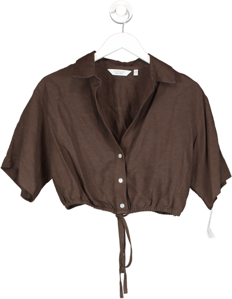 & Other Stories Buttoned Tie Detail Crop Top Brown UK 10