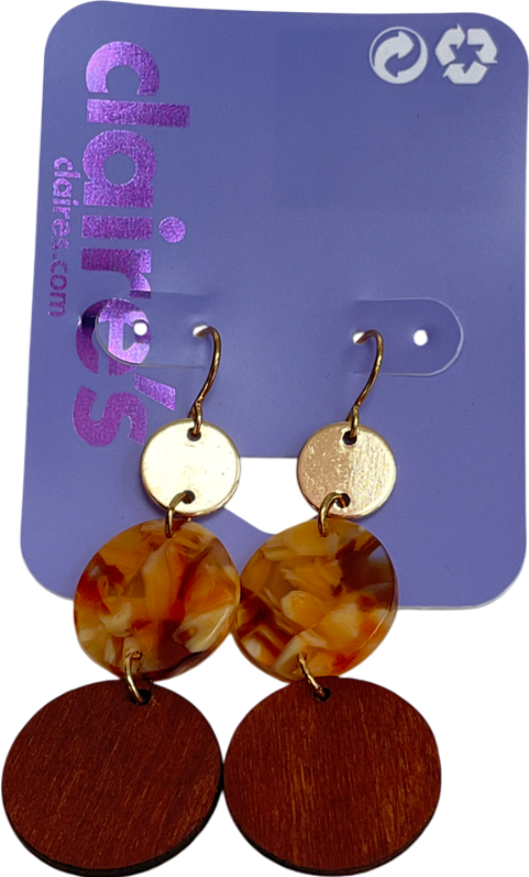 Claire's Brown Triple Disc 2" Drop Earrings