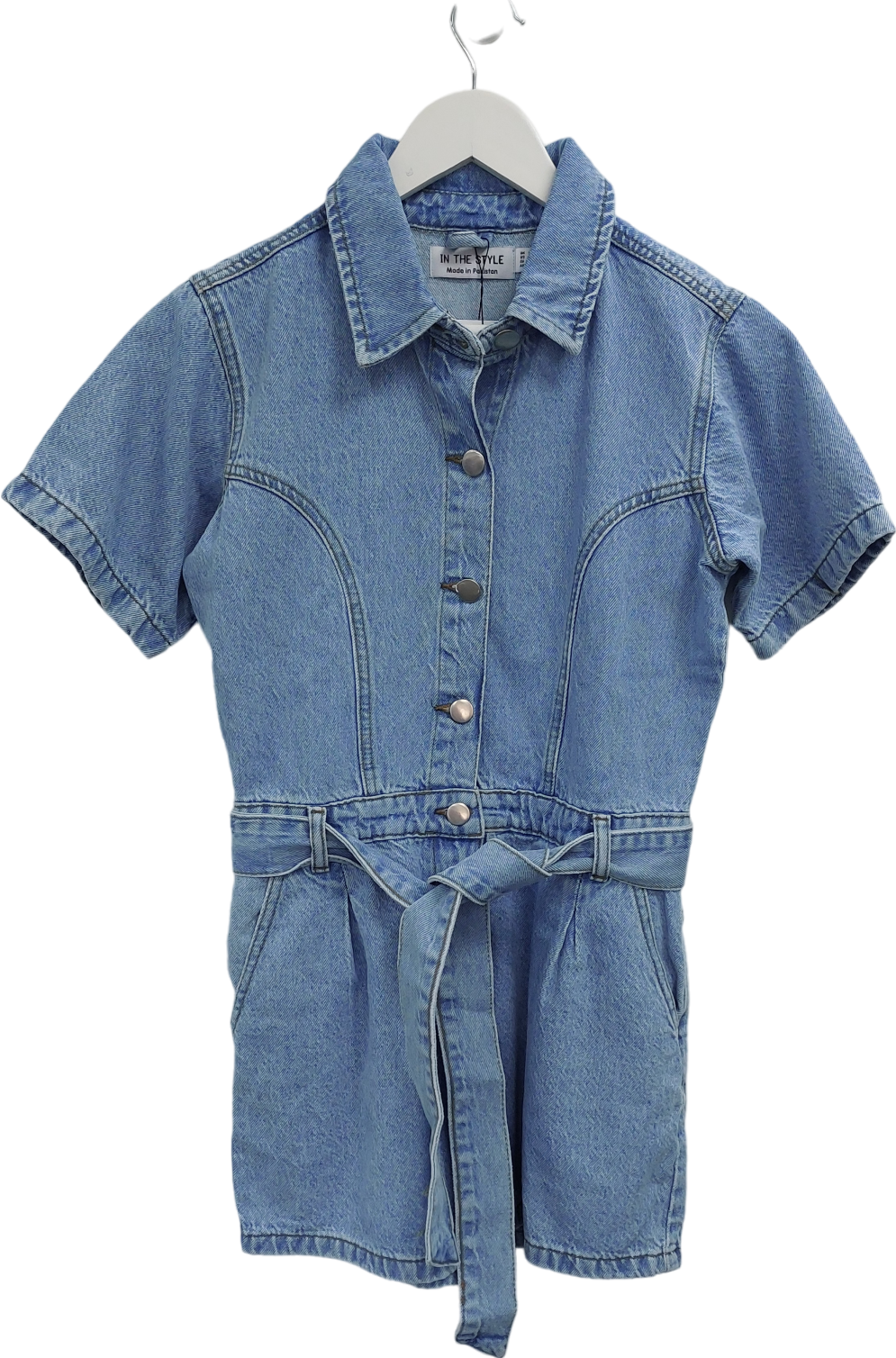 In The Style Blue Button Through Denim Playsuit UK 8