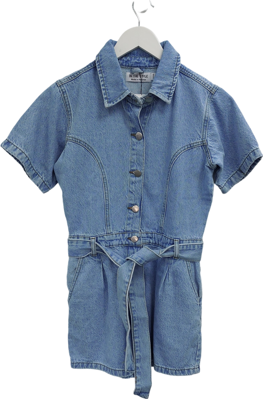 In The Style Blue Button Through Denim Playsuit UK 8