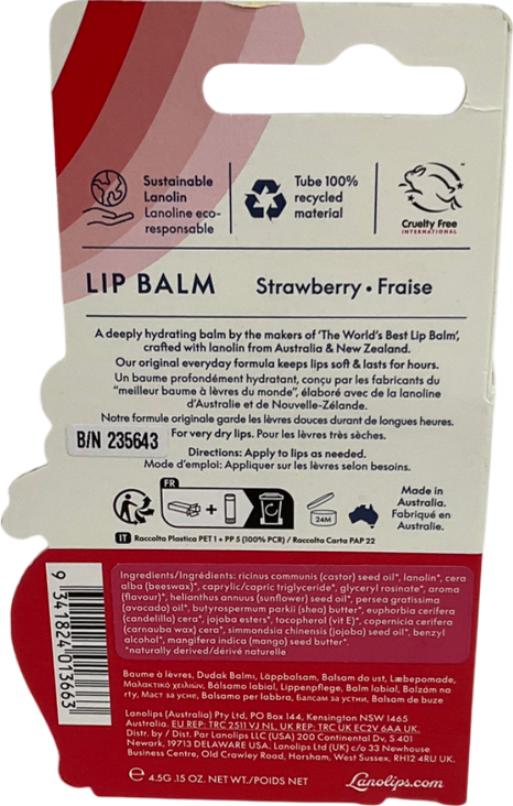 Lano Lips Ultra-hydrating Lip Balm Strawberry Fraise 4.5g