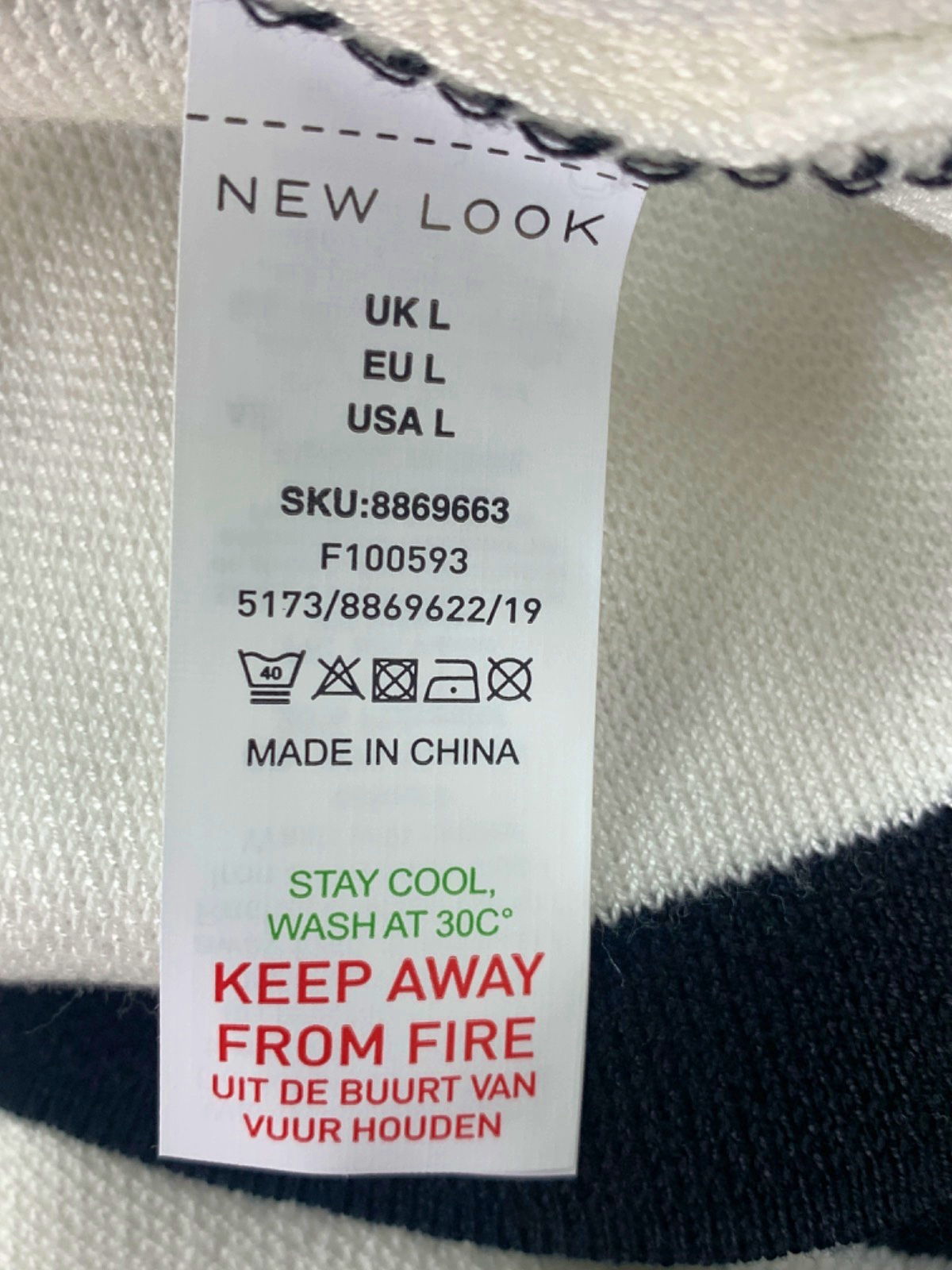 New Look White/Black Stripe Knit Jumper UK L