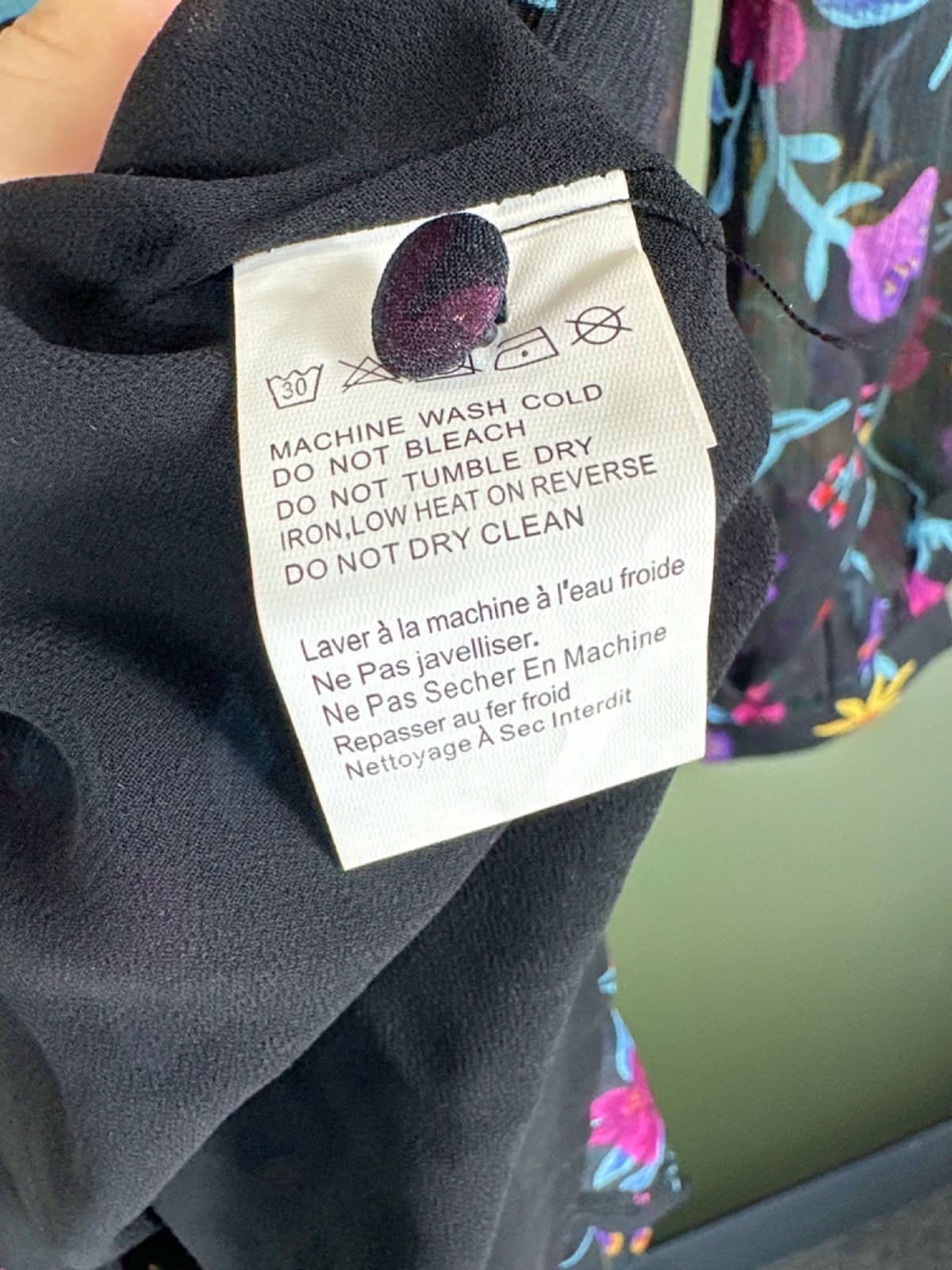 Glamorous Black Watercolour Floral Long Sleeve Wrap Midi Dress Size 8