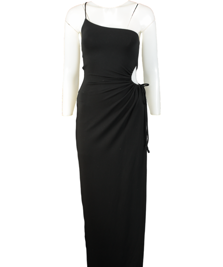 Oh Polly Black One Shoulder Cut Out Ruched Maxi Dress UK 6