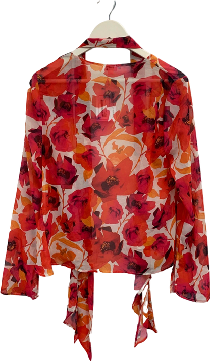 SLA the Label Red Floral Sheer Kimono UK XXS/XS