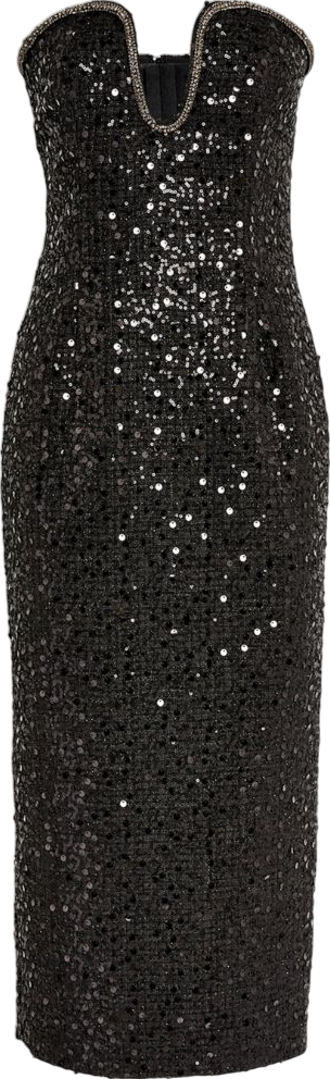 Self-Portrait Black Sequin Boucle Midi Dress UK 8