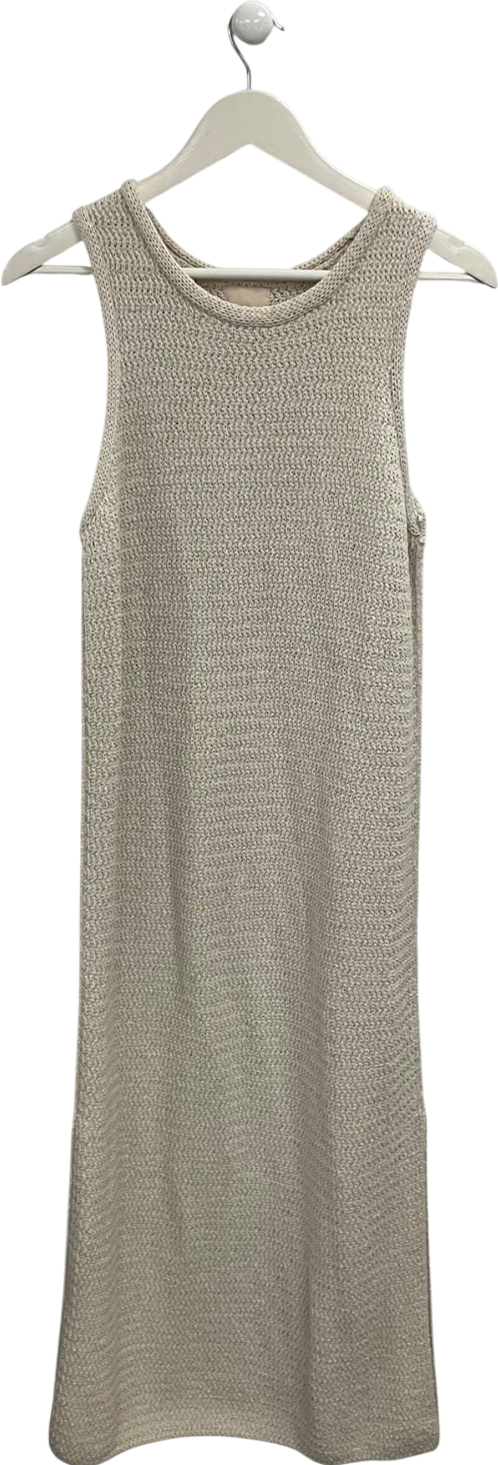 H&M Beige Rib-knit Silk-blend Dress UK M