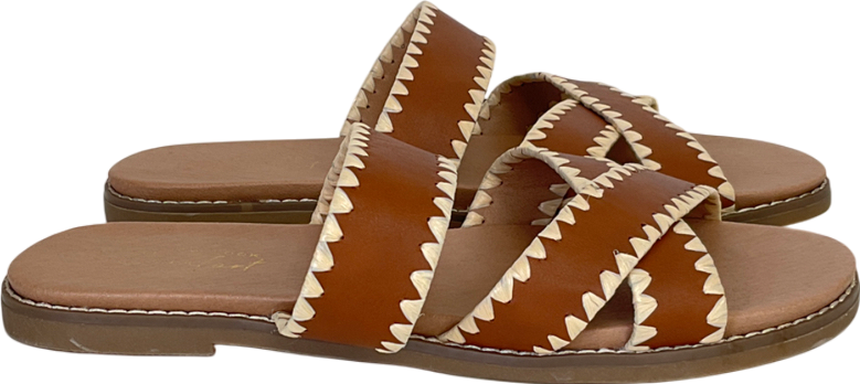 New Look Brown Cross Front Flat Slip On Sandal UK 6 EU 39 👠