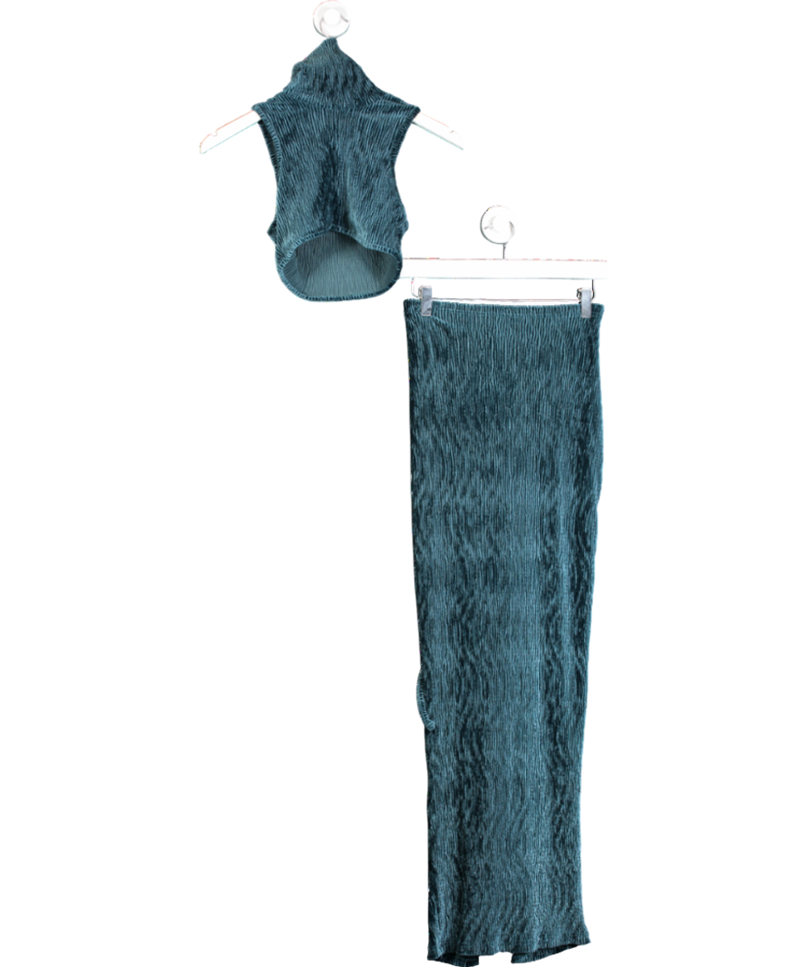 Blue Velvet Ribbed Top & Maxi Skirt Set UK S