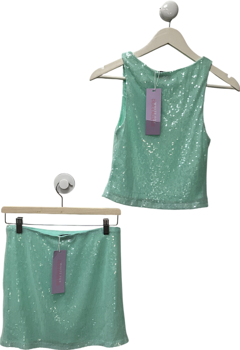 White Fox Blue Like You Mean It Sequin Mini Skirt & Top UK M