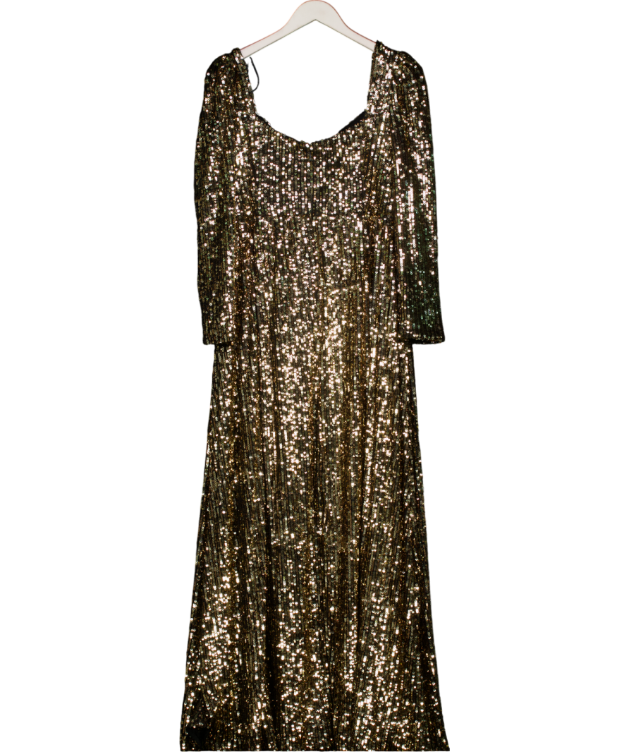 Monsoon Metallic Gold Sequin Long Sleeve Maxi Dress UK 12