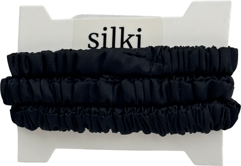 SILKI. Set Of 3 Luxury 100% Mulberry Silk Hair Scrunchies - Black One Size