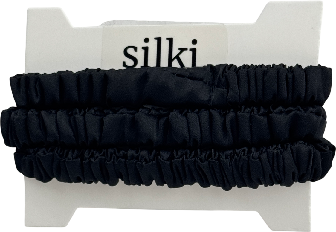 SILKI. Set Of 3 Luxury 100% Mulberry Silk Hair Scrunchies - Black One Size