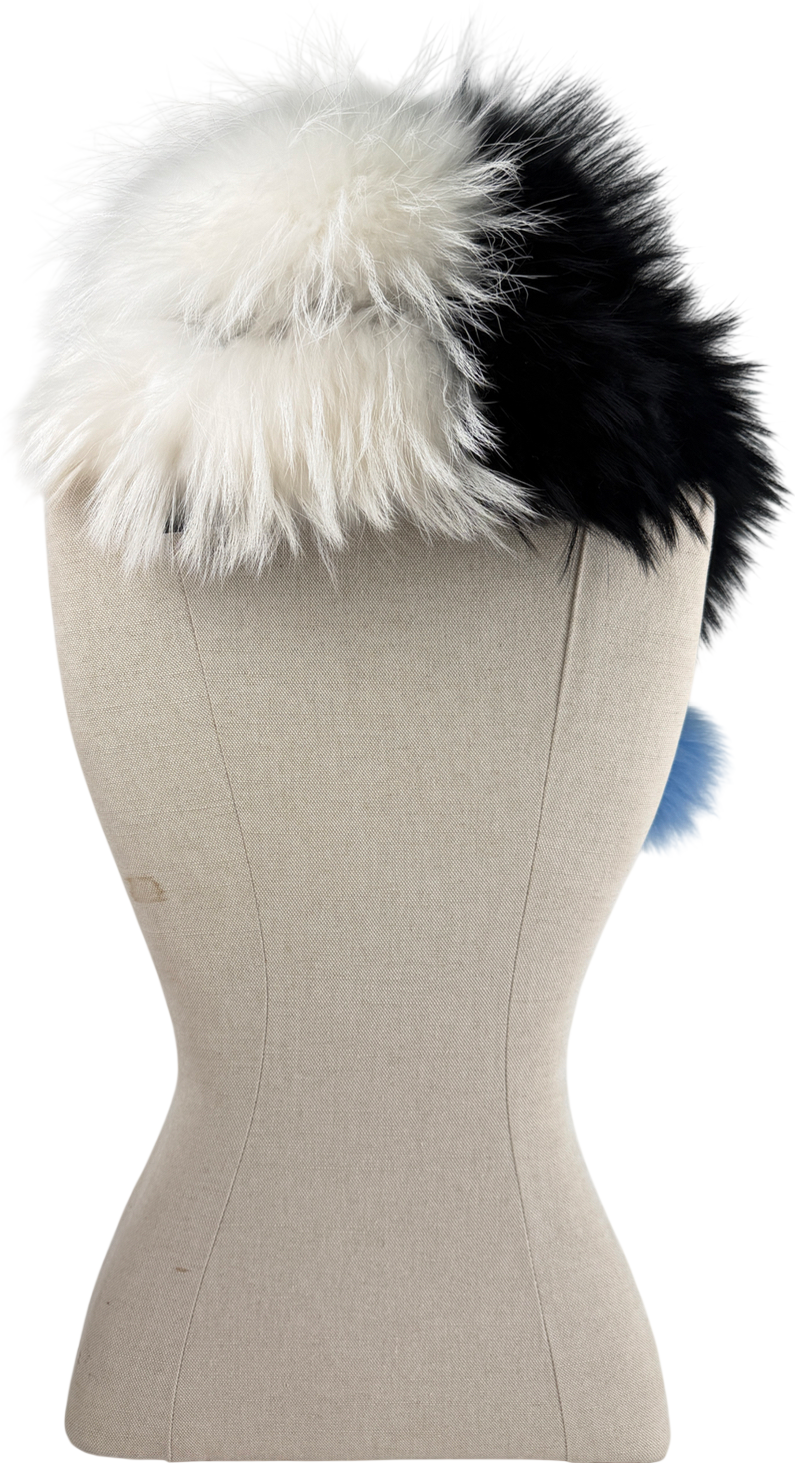 CHARLOTTE SIMONE Black, White & Blue Fur Scarf