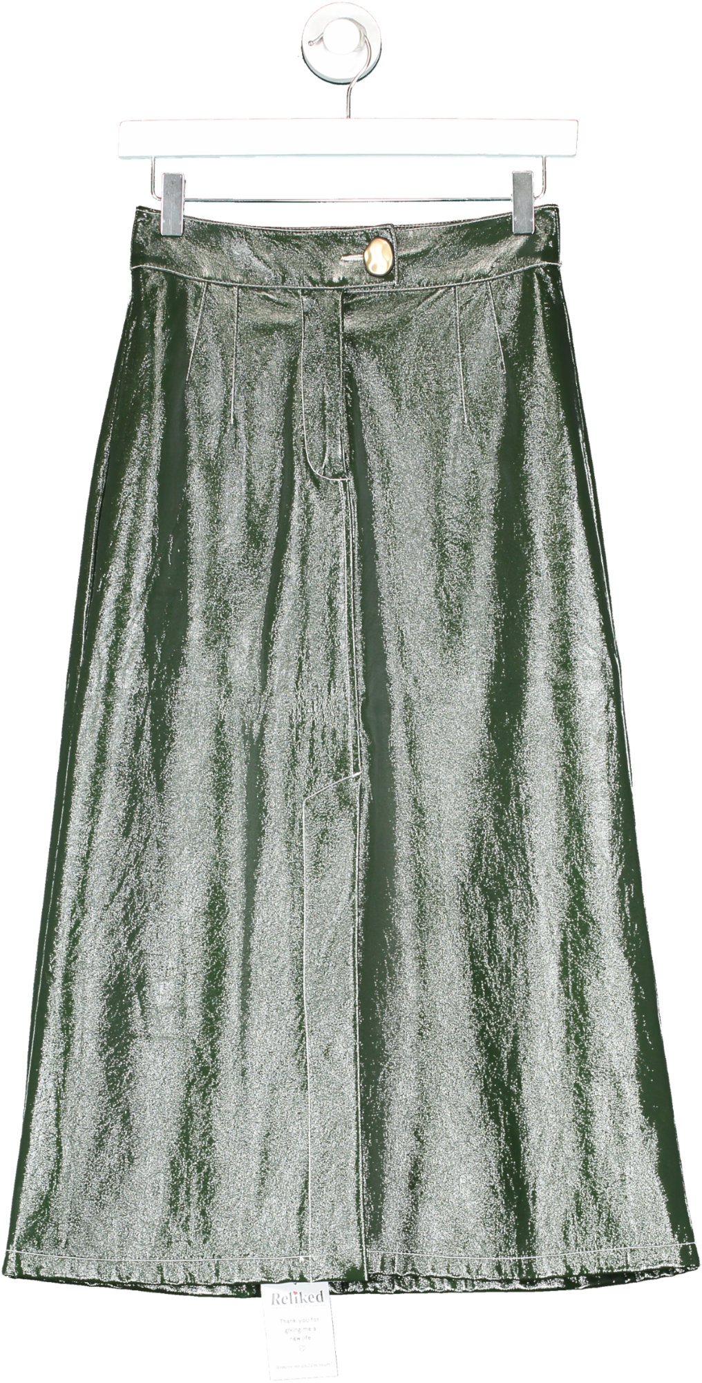 Topshop Green Pu Midi Skirt With Front Split UK 6