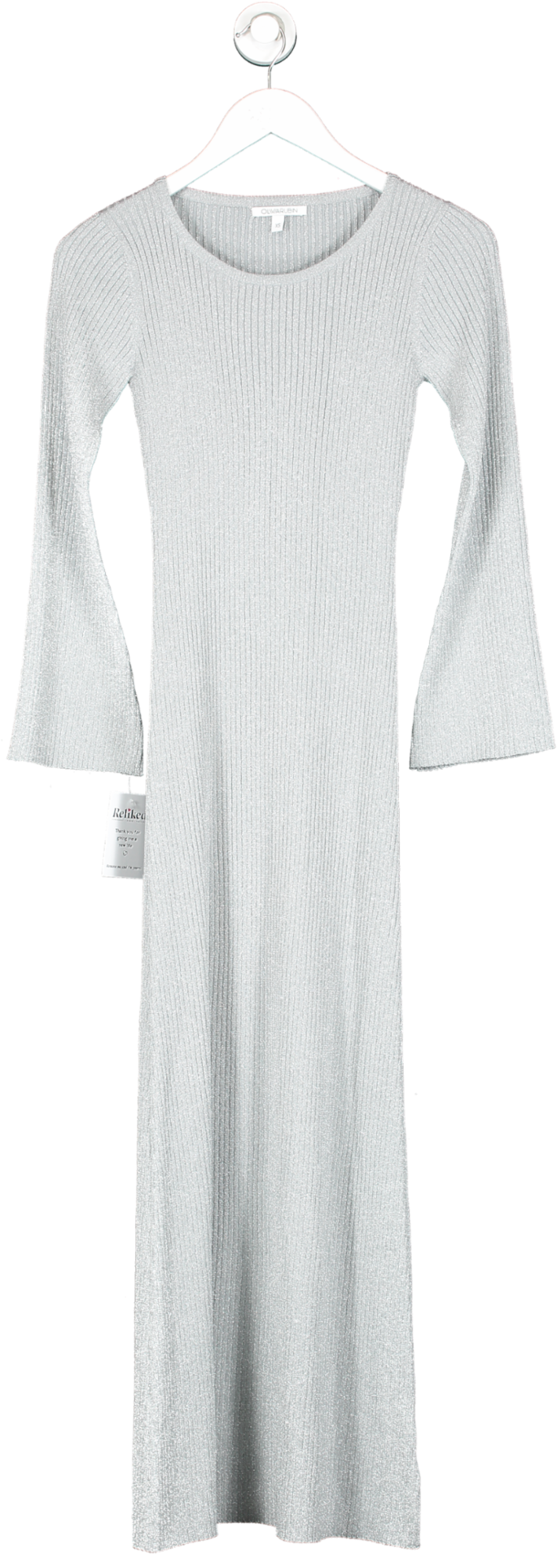 Olivia Rubin Metallic Rowen Silver Knit Midi Dress UK XS