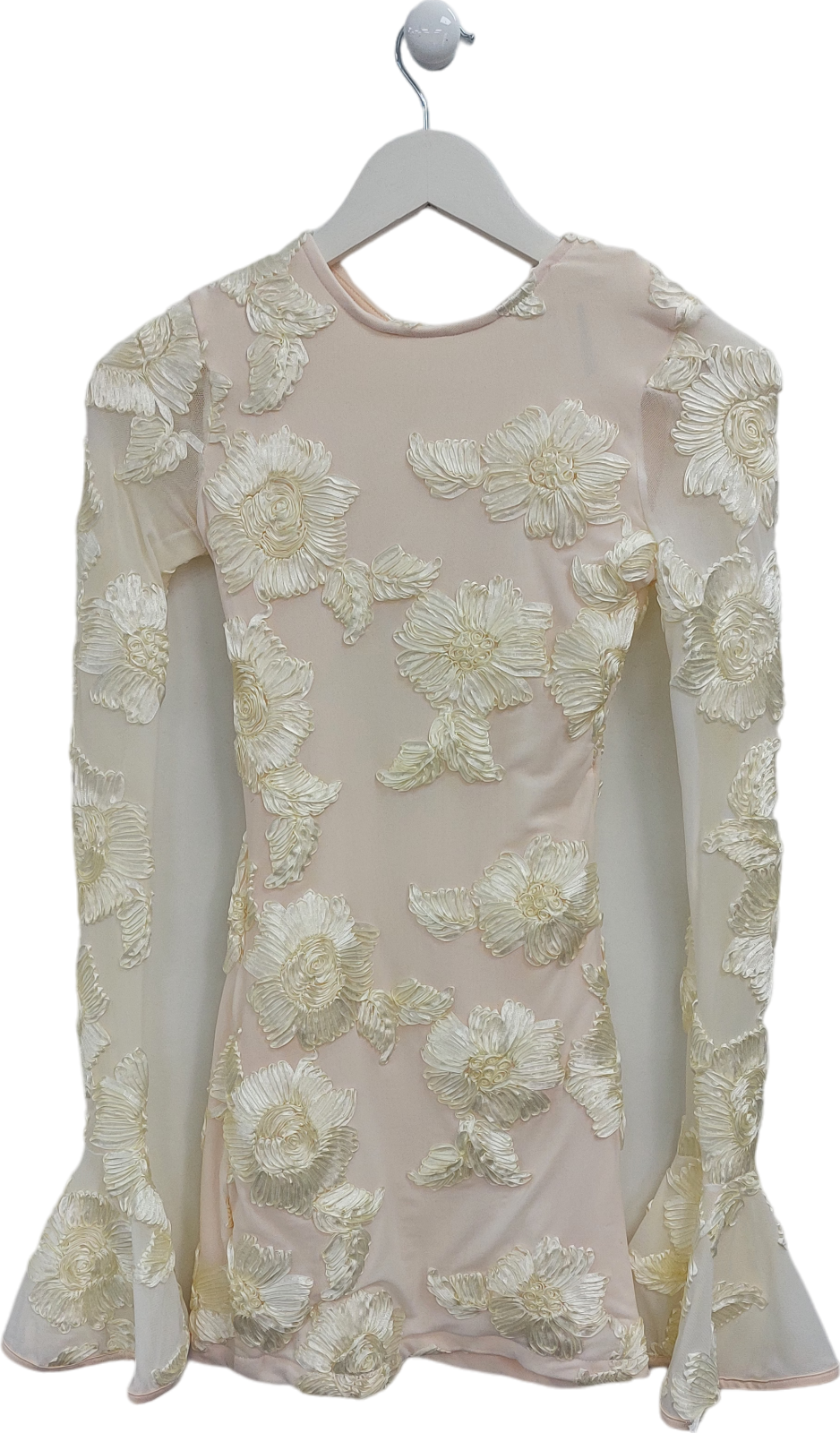 Sihaiyijia Cream Flower Textured Mini Dress UK S