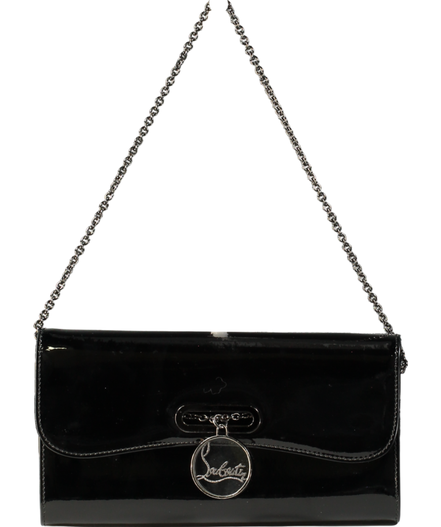 Christian Louboutin Black Patent Leather Riveiera Shoulder Clutch Bag