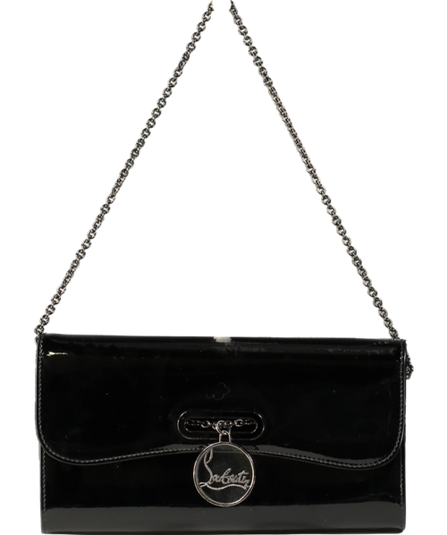 Christian Louboutin Black Patent Leather Riveiera Shoulder Clutch Bag