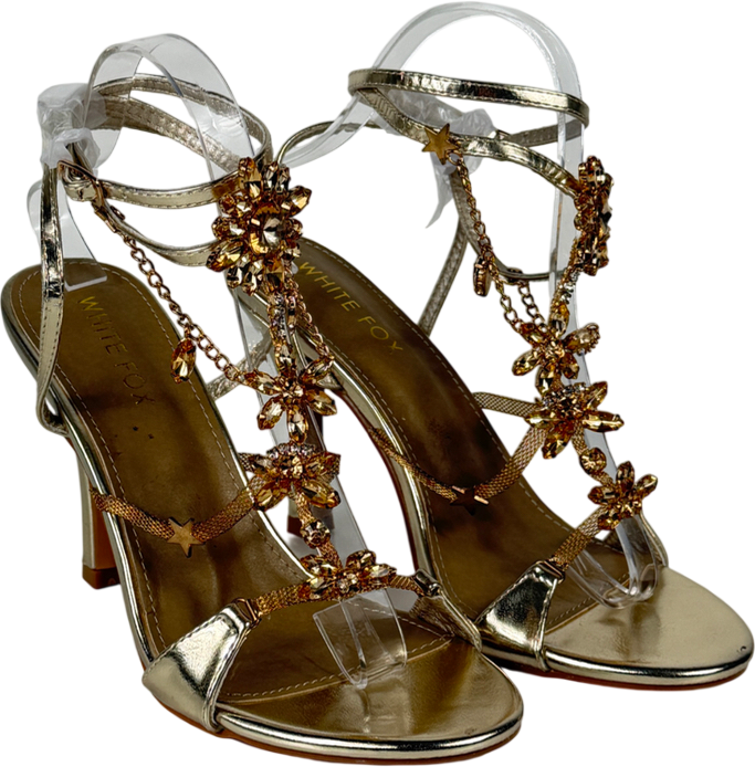 White Fox Metallic Chaya Embellished Wrap Heel Champagne UK 6 EU 39