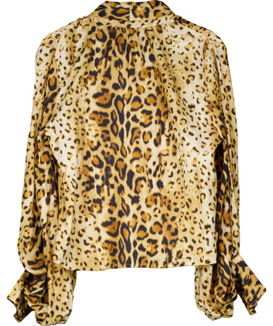 Anthropologie Brown Letmebe Animal Print Tie Neck Blouse UK M