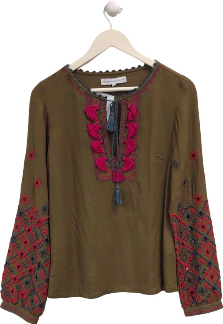 Christophe Sauvat Brown Embroidered Blouse XS