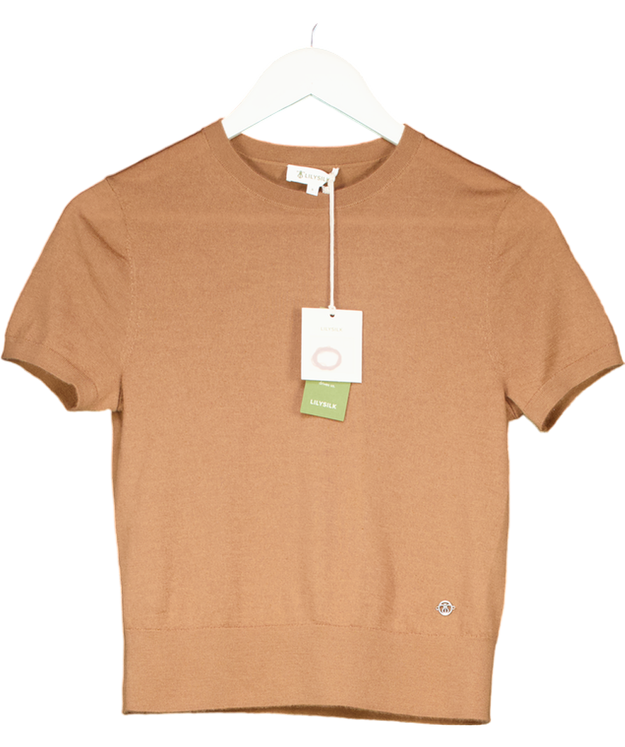 lilysilk Brown 100% Cashmere T-shirt UK S
