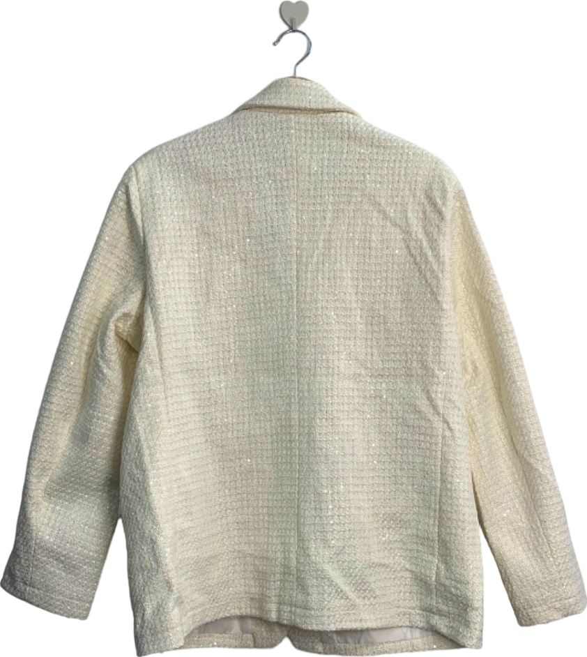 PrettyLittleThing White Glitter Textured Oversized Blazer UK 10
