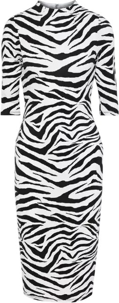 Alice + Olivia Black & White Jersey Zebra Midi Dress Us8 UK 12