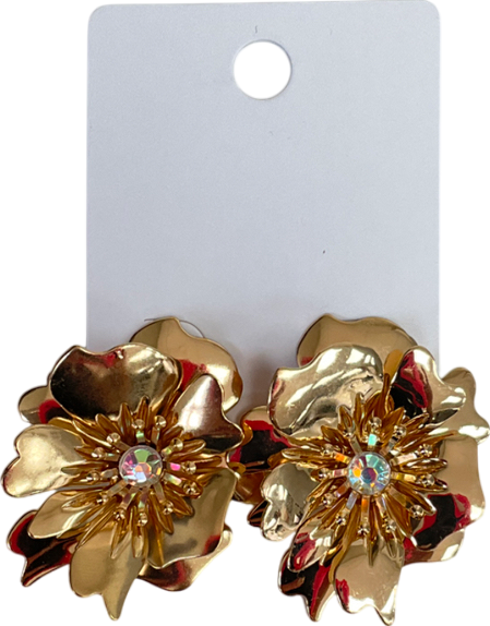 boohoo Metallic Flower Diamanté Stud Earrings