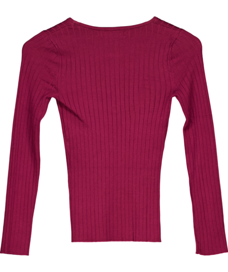 SOSANDAR Red Cut Out Gold Button Detail Ribbed Top UK 6