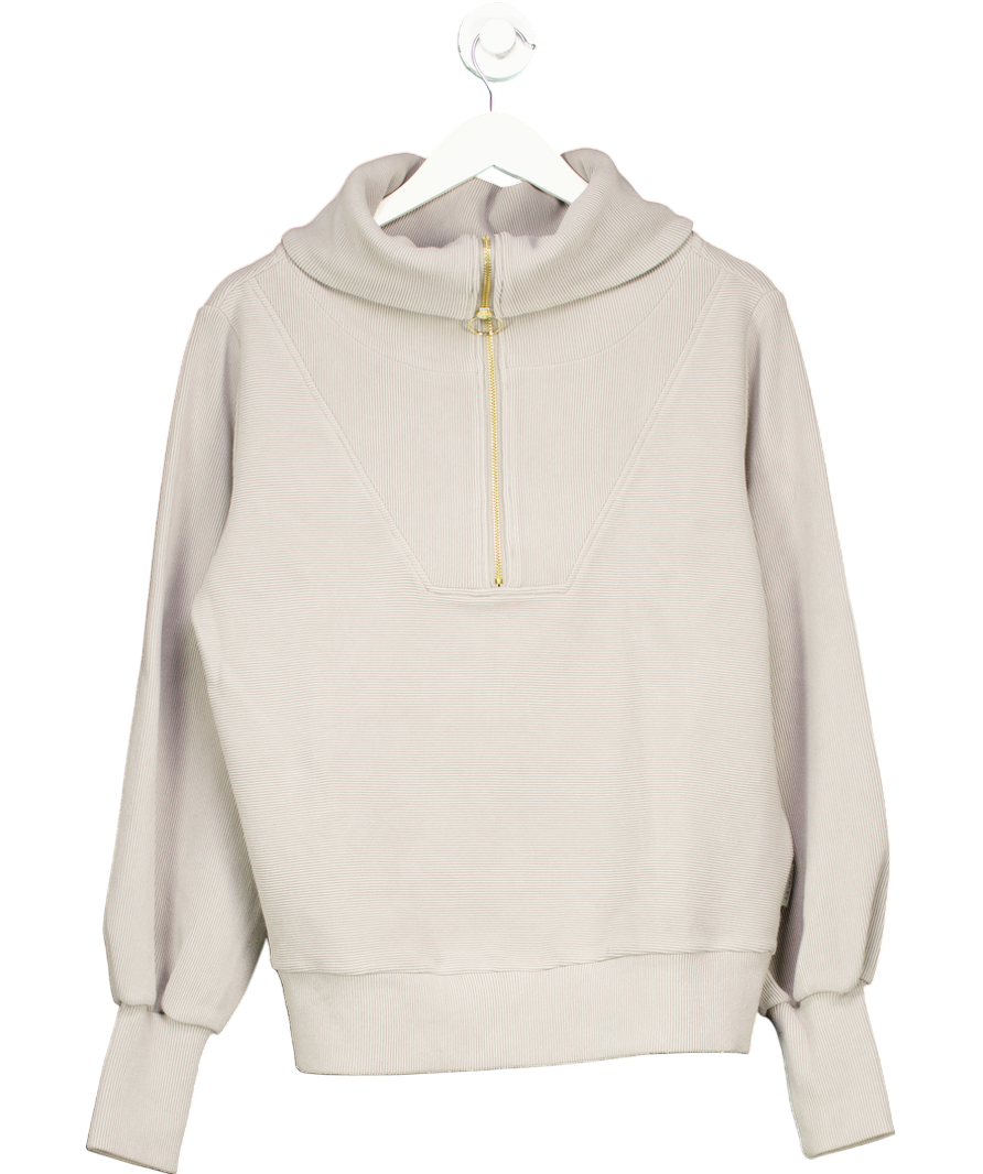 Varley Grey Vine Ribbed Jersey 1/2 Knit Sweatshirt UK S