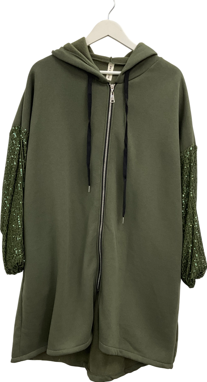 new collection Green Khaki Sequin Hooded JumperUK XL