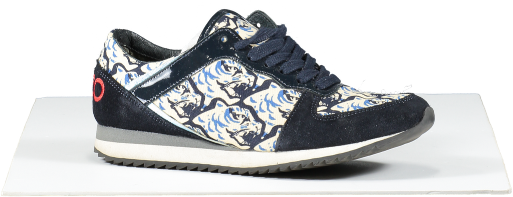 Kenzo Blue Crosta Navy Tiger Print Suede Trainers UK 4 EU 37 👠