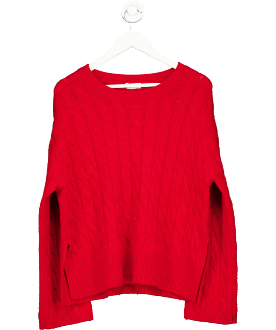 LILYSILK Red Ultrafine Merino Wool Cable Knit Crewneck Sweater UK S
