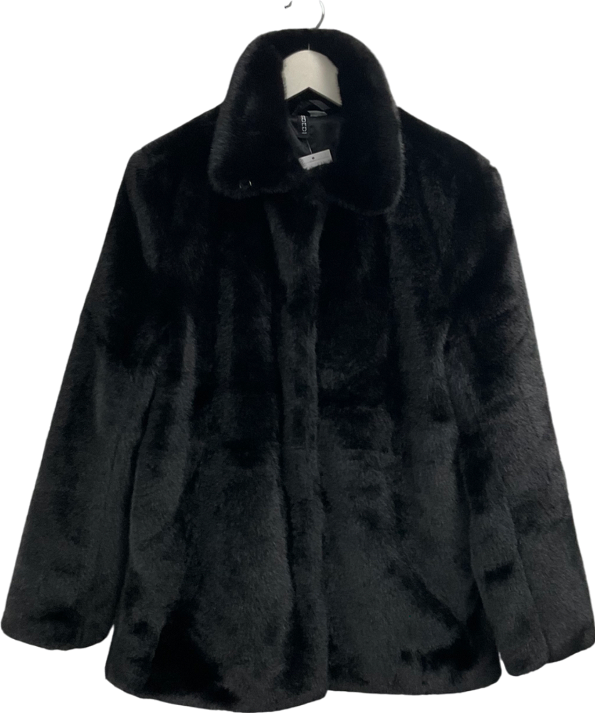H&M Black Faux Fur Coat UK XS