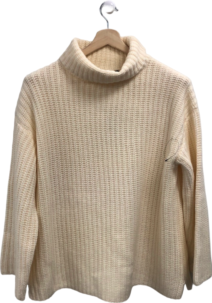 WYSE LONDON Ivory Cashmere Blend Coral Chunky Roll Neck Jumper UK L
