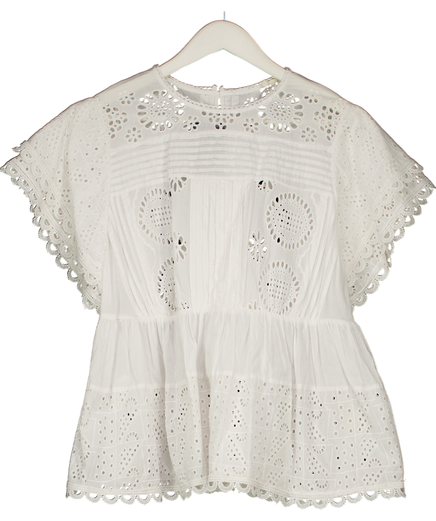 Anthropologie White Short Sleeve Lace Top UK 10