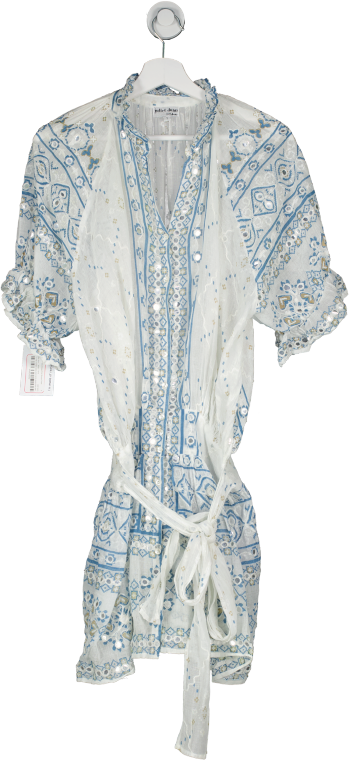 juliet dunn White Mint Mosaic Print Blouson Dress UK 6