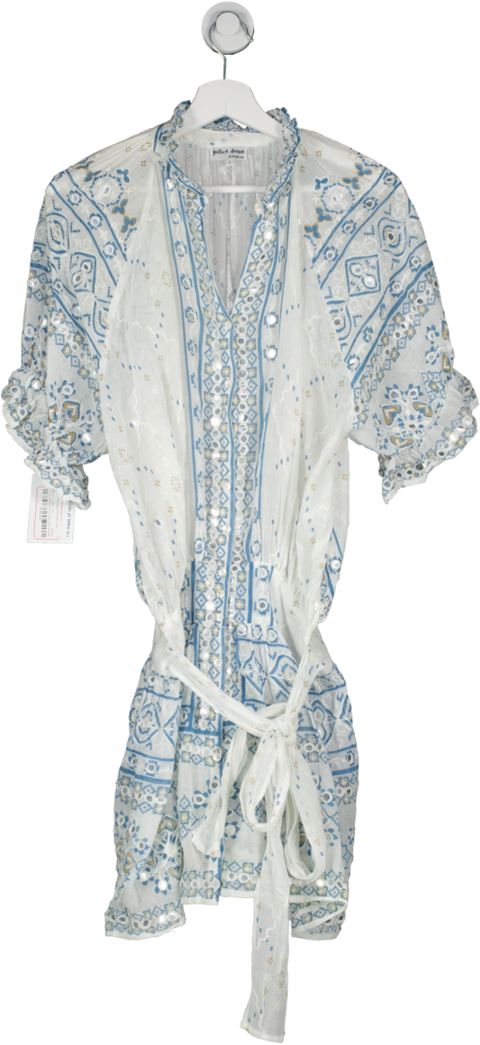 juliet dunn White Mint Mosaic Print Blouson Dress UK 6