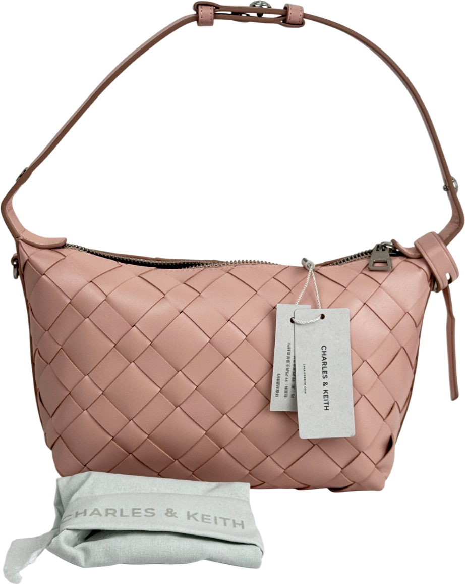 CHARLES & KEITH Ivette Woven Shoulder Bag - Light Pink