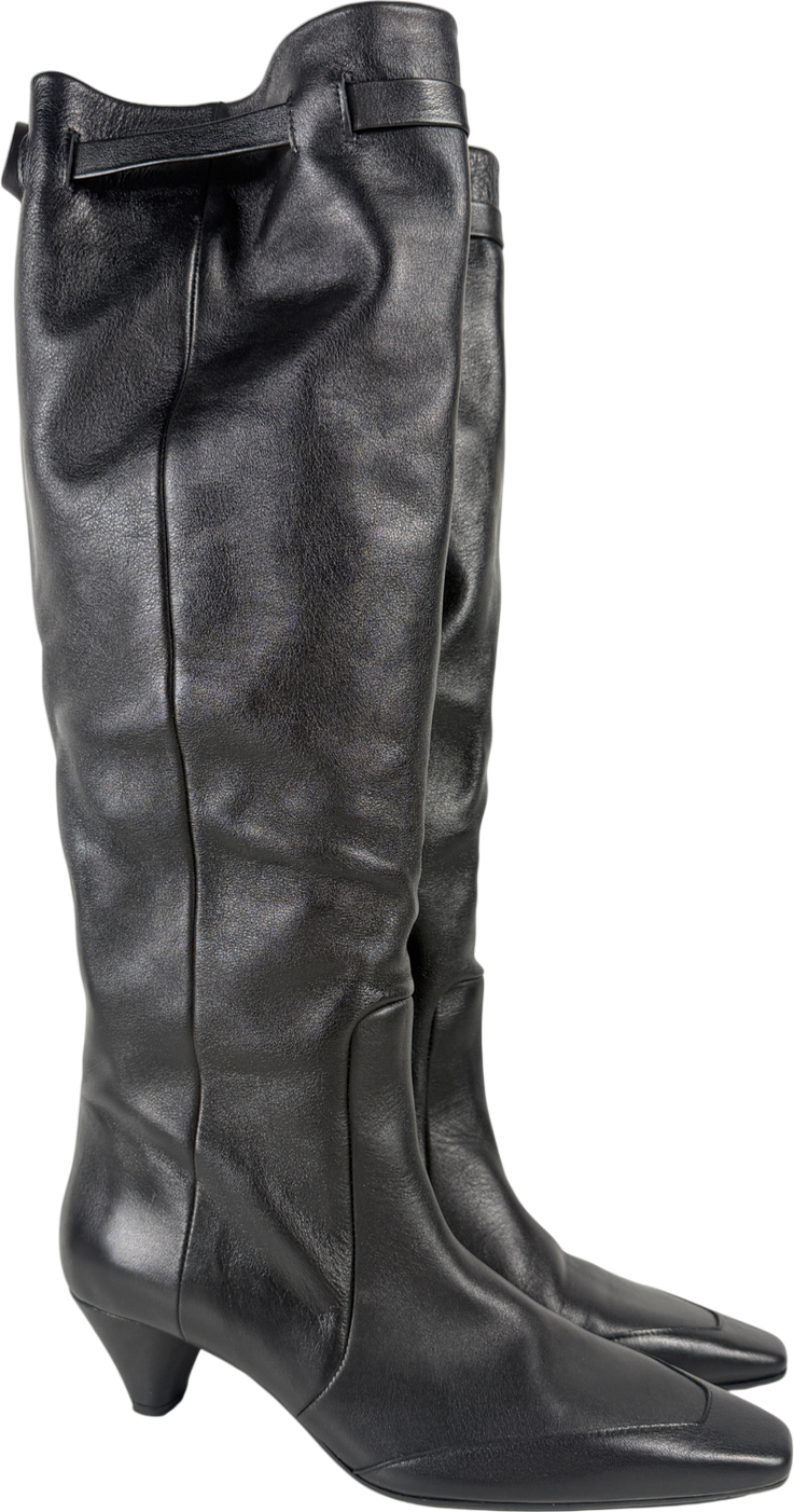 ZARA Black Soft Leather Slouch Tie Back Boots UK 7 EU 40 👠