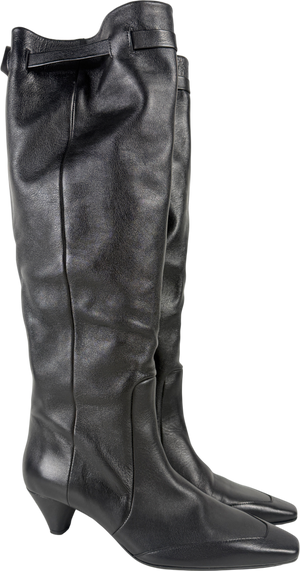 ZARA Black Soft Leather Slouch Tie Back Boots UK 7 EU 40