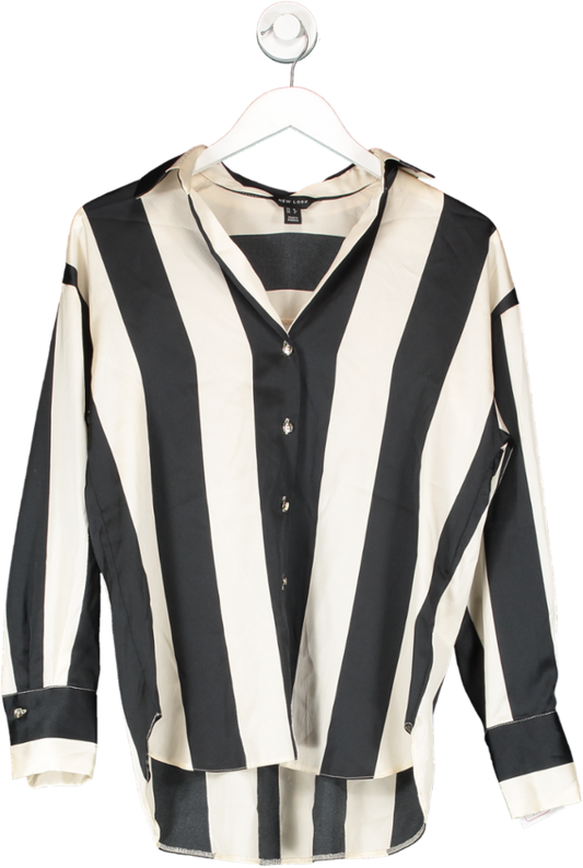 New Look Black Striped Satin Shirt UK 8